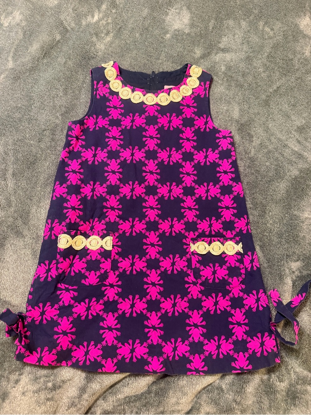 Lilly Pulitzer Navy and Hot Pink Floral Shift Dress with Gold Trim